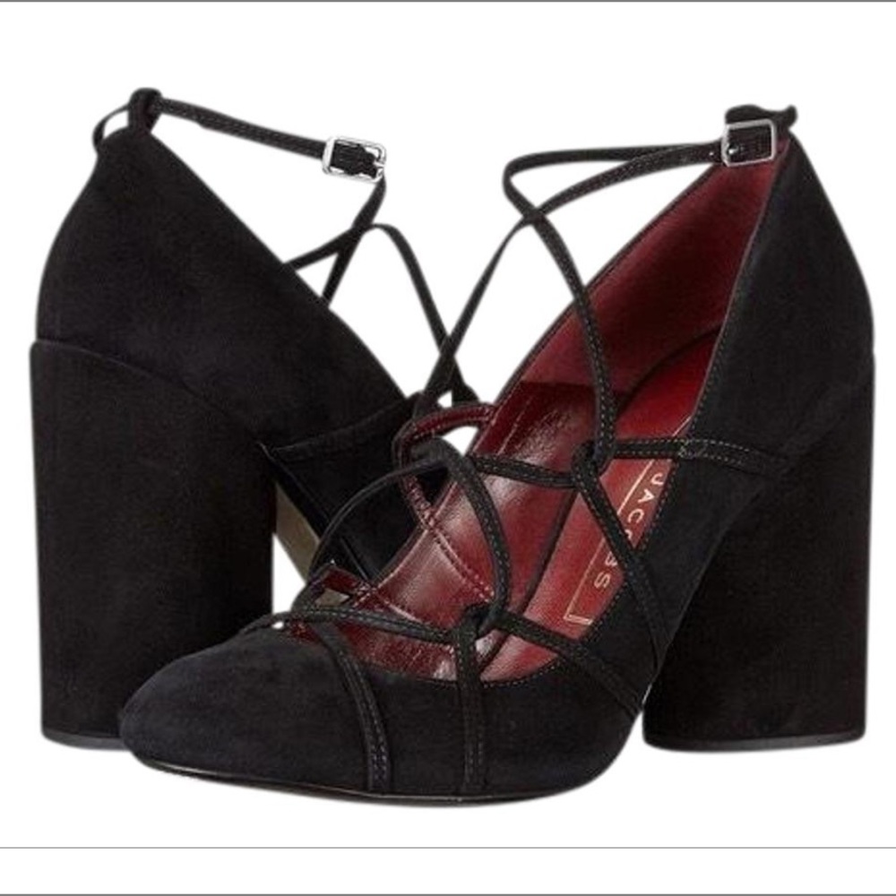Marc Jacobs NWT  REAL LEATHER SUEDE Carrie Ghillie black STRAPPY PUMPS 3…
